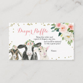 Tarjeta De Recepción Granja Animal Chica Floral Diaper Raffle Gabinete 