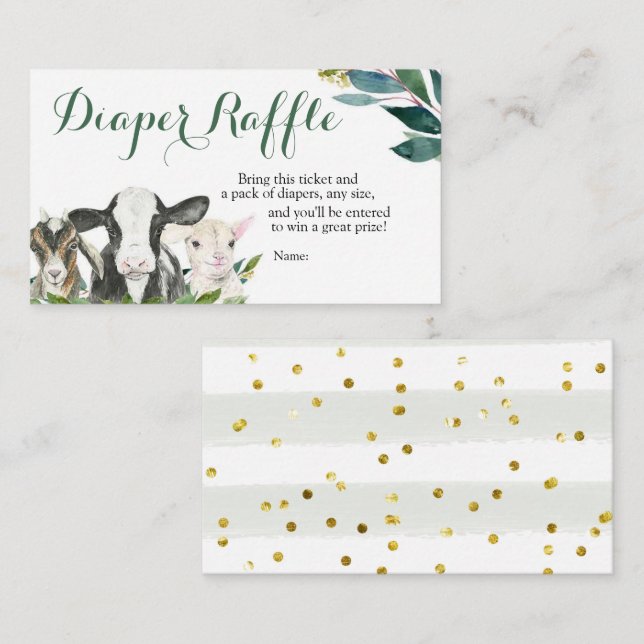 Tarjeta De Recepción Granja Animal Greenery Boy Baby Shower Diaper Raff (Anverso / Reverso)