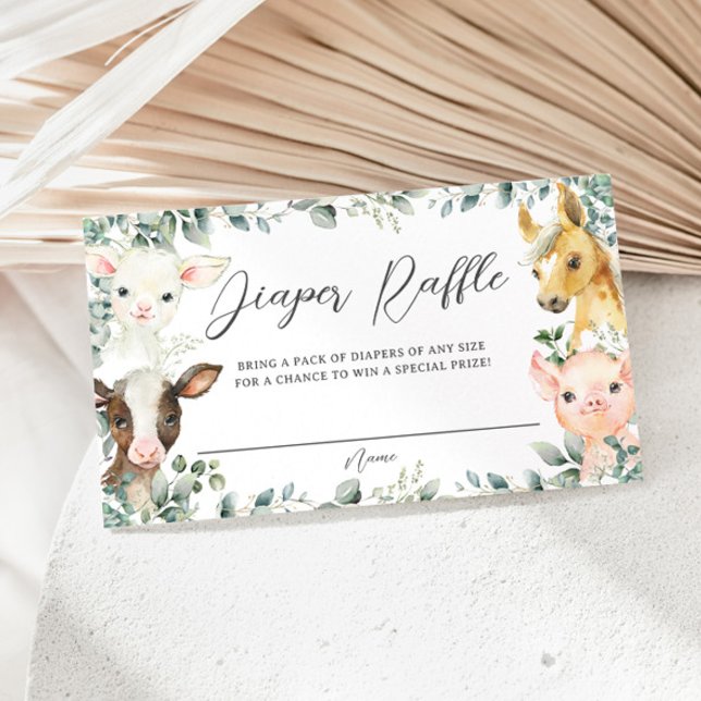 Tarjeta De Recepción Granja Animales Verdor Barnyard Baby Diaper Raffle (farm animals barnyard greenery watercolor baby shower diaper raffle ticket insert cards)
