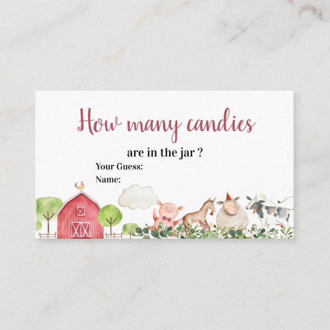 Tarjeta De Recepción Granja Casa Animales Barnyard: ¿Cuántos Cañones? (Anverso)
