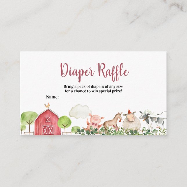 Tarjeta De Recepción Granja Casa Animales Barnyard Diaper Raffle (Anverso)