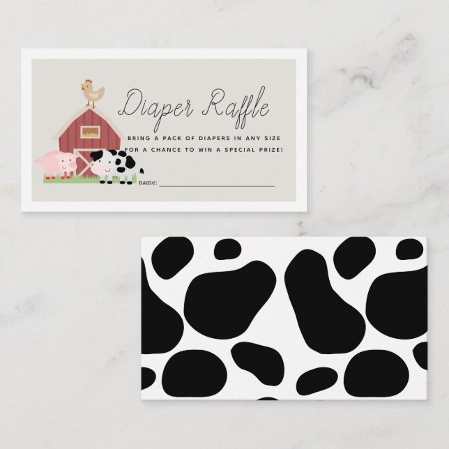 Tarjeta De Recepción Granja de animales Barnyard Beige Diaper Raffle Ti (Anverso / Reverso)