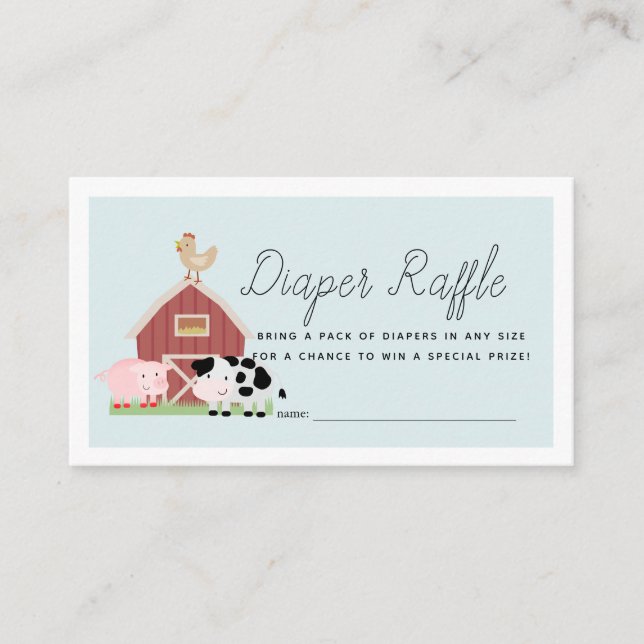 Tarjeta De Recepción Granja de animales Barnyard Blue Diaper Ticket (Anverso)