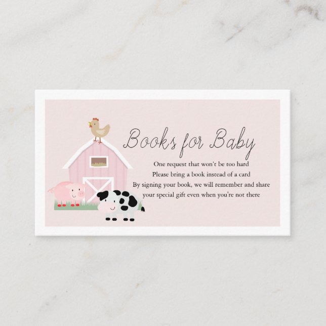 Tarjeta De Recepción Granja de animales Barnyard Libros rosas para Baby (Anverso)