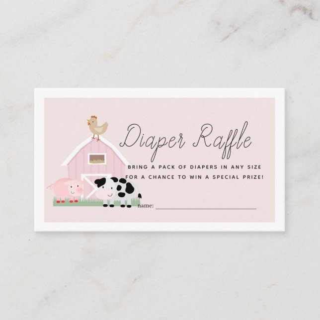 Tarjeta De Recepción Granja de animales Barnyard Pink Diaper Raffle Tic (Anverso)