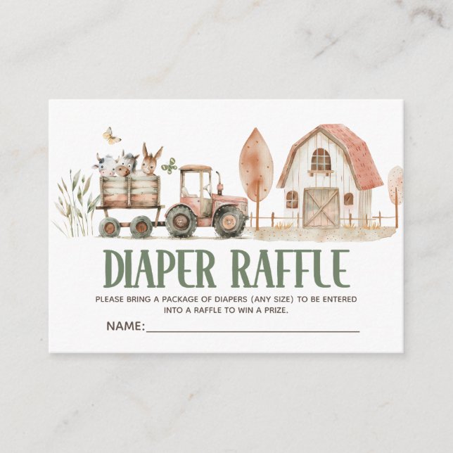 Tarjeta De Recepción Granja de animales Tractor Barn Baby Diaper Raffle (Anverso)