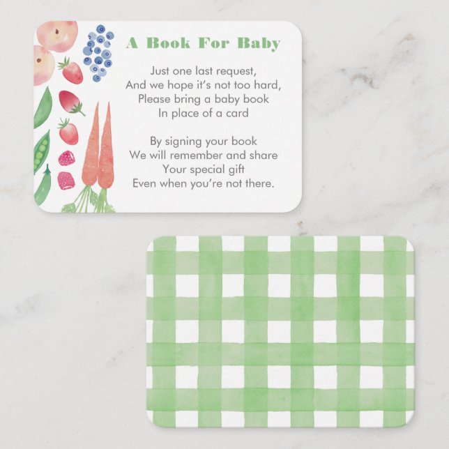 Tarjeta De Recepción Granja Fresca Trae Un Libro Para Baby Shower (Anverso / Reverso)