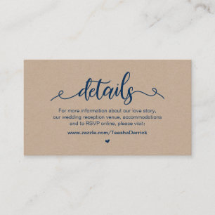 Tarjeta De Recepción Granja rústica, azul de la marina, Kraft, detalles