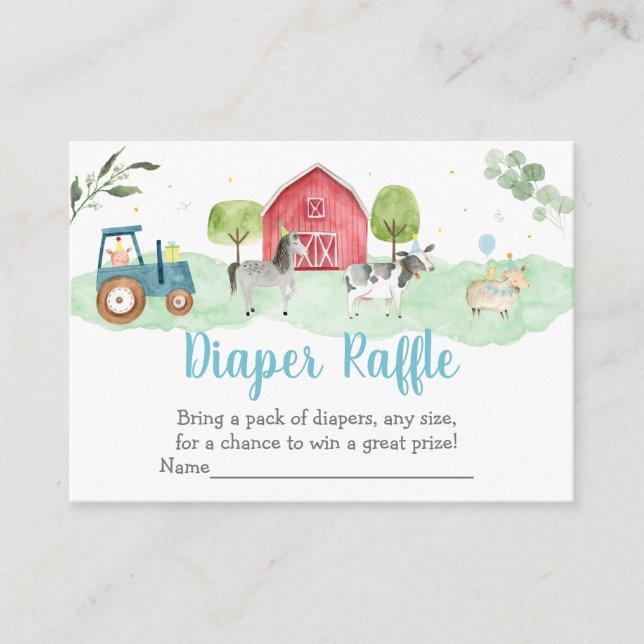 Tarjeta De Recepción Granja verde Baby Shower Diaper Raffle Cards (Anverso)