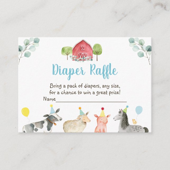 Tarjeta De Recepción Granja verde Baby Shower Diaper Raffle Cards (Anverso)