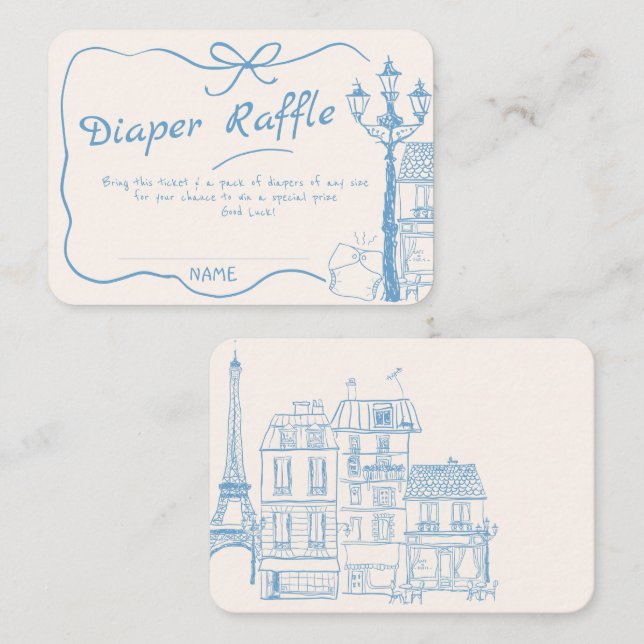 Tarjeta De Recepción Grasa de mano dibujada Bonjour Bebe Diaper azul de (Anverso / Reverso)