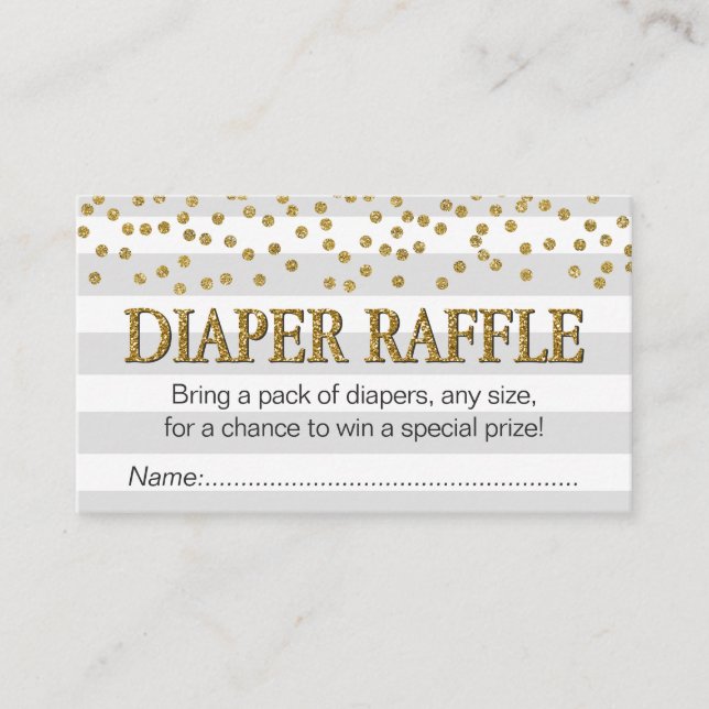 Tarjeta De Recepción Gray Gold Elegant Baby Shower Diaper Raffle Ticket (Anverso)