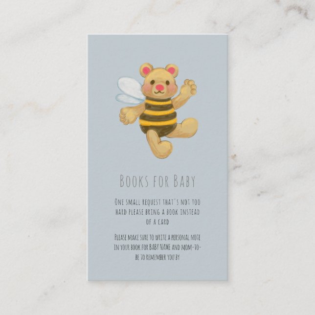 Tarjeta De Recepción Gray Honey Bee Bear Baby Shower Book Request (Anverso)