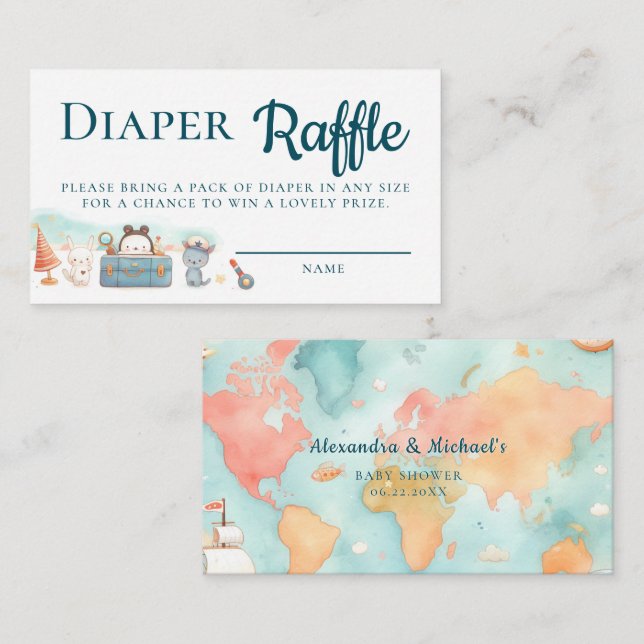 Tarjeta De Recepción Greatest Adventure Teal Diaper Raffle Baby Shower (Anverso / Reverso)
