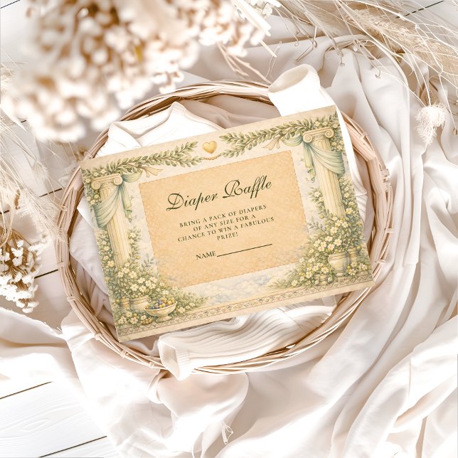 Tarjeta De Recepción Greek Neutral Floral Diapper Raffle (Subido por el creador)