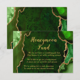 Tarjeta De Recepción Green and Gold Agate Honeymoon Fund