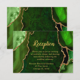 Tarjeta De Recepción Green and Gold Agate Wedding Reception