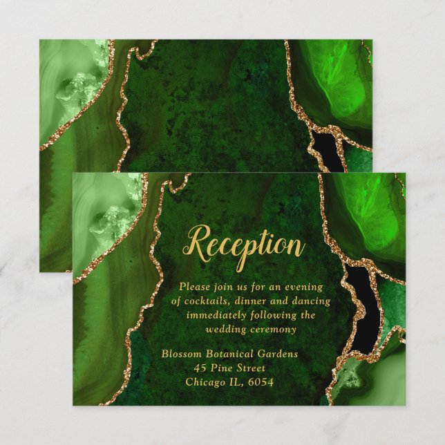 Tarjeta De Recepción Green and Gold Agate Wedding Reception (Anverso / Reverso)