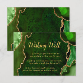 Tarjeta De Recepción Green and Gold Agate Wedding Wishing Well