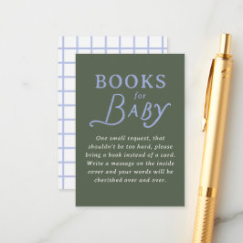 Tarjeta De Recepción Green and Periwinkle Blue Book Request Baby Shower