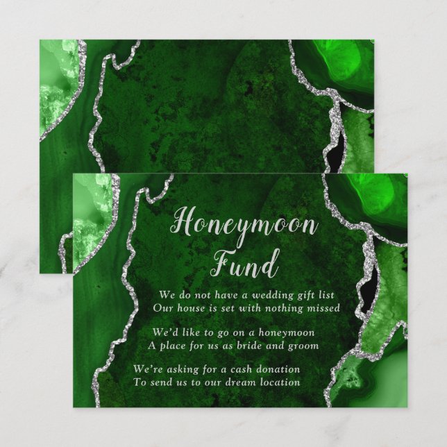 Tarjeta De Recepción Green and Silver Agate Honeymoon Fund (Anverso / Reverso)