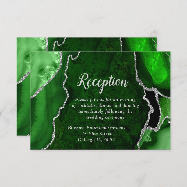 Tarjeta De Recepción Green and Silver Agate Wedding Reception (Anverso / Reverso)