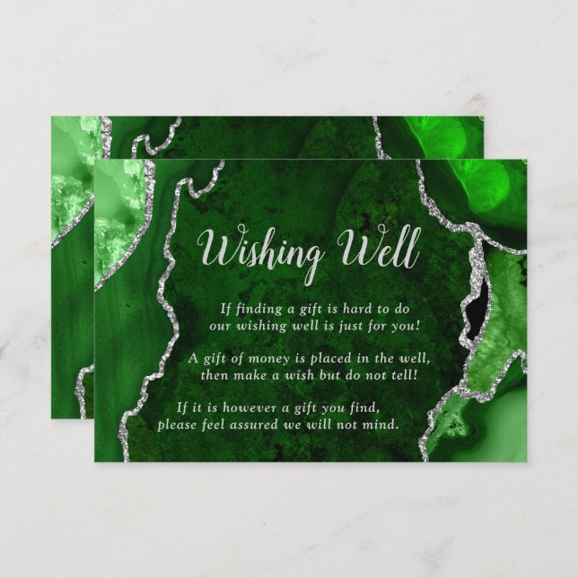 Tarjeta De Recepción Green and Silver Agate Wedding Wishing Well (Anverso / Reverso)
