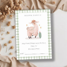 Tarjeta De Recepción Green Cactus Boho Llama Diaper Raffle Baby Shower