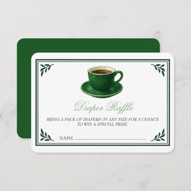Tarjeta De Recepción Green Coffee Cup Diaper Raffle Baby Shower (Anverso / Reverso)