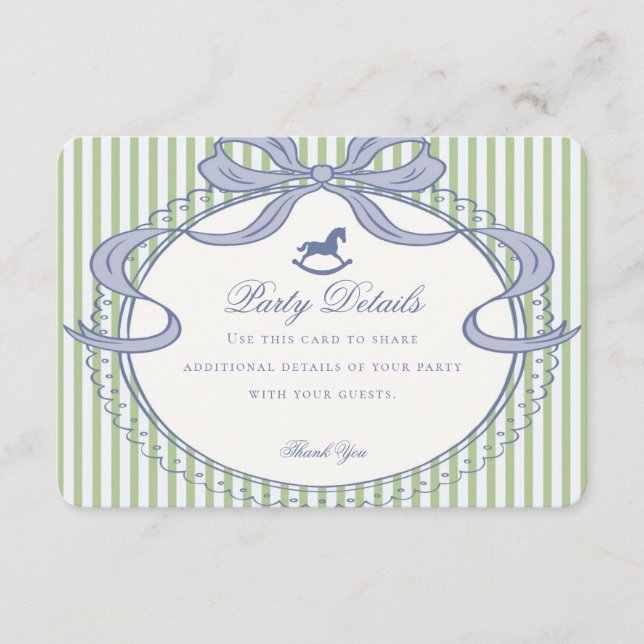 Tarjeta De Recepción Green Coquette Bow Rocking Horse Details (Anverso)