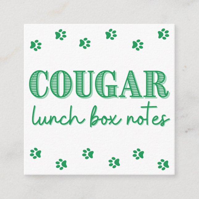 Tarjeta De Recepción Green Cougar Print Name Lunch Box Notes (Anverso)