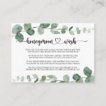 Tarjeta De Recepción Green Delight Eucalyptus Honeymoon Wish<br><div class="desc">Esta magnífica tarjeta de presentación para la luna de miel de eucalipto es perfecta para un boda sencillo. El diseño presenta una acuarela de hojas y ramas de eucaliptos botánicos elegantes dibujadas a mano.</div>