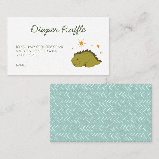 Tarjeta De Recepción Green Dinosaur Stars Baby Diaper Raffle (Anverso / Reverso)