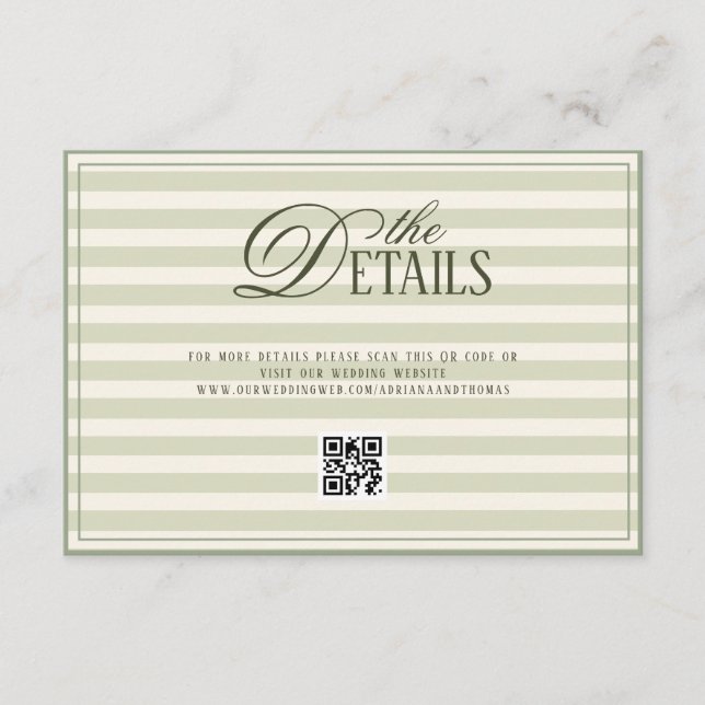 Tarjeta De Recepción Green Elegant Timeless Wedding QR code Details (Anverso)