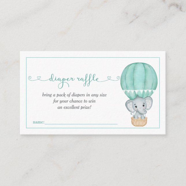 Tarjeta De Recepción Green Elephant Baby Shower Diaper Raffle (Anverso)
