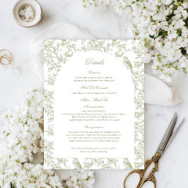 Tarjeta De Recepción Green Floral and Bird Toile Enclosure Cards