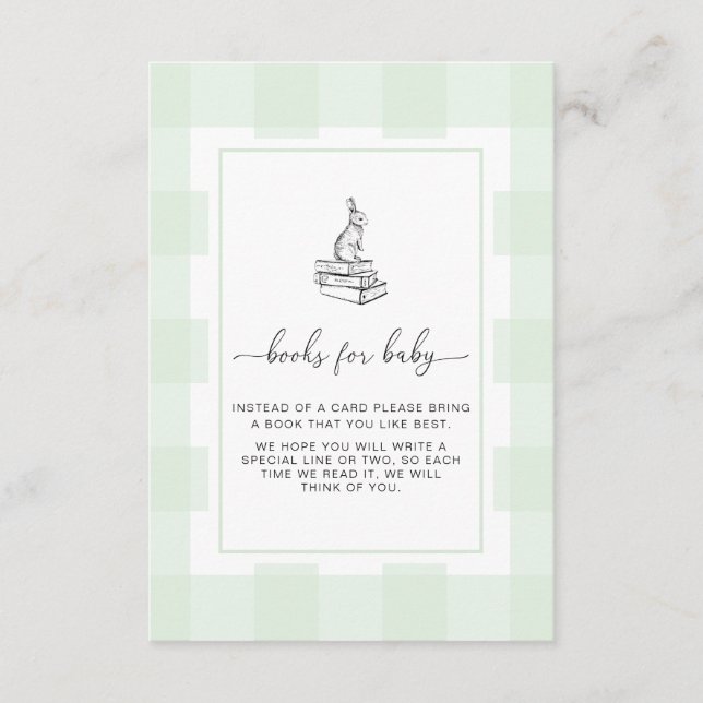 Tarjeta De Recepción Green Gingham Bunny Books Solicitud de Inserción d (Anverso)