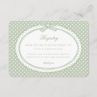 Tarjeta De Recepción Green Gingham Coquette Bow Baby Registry