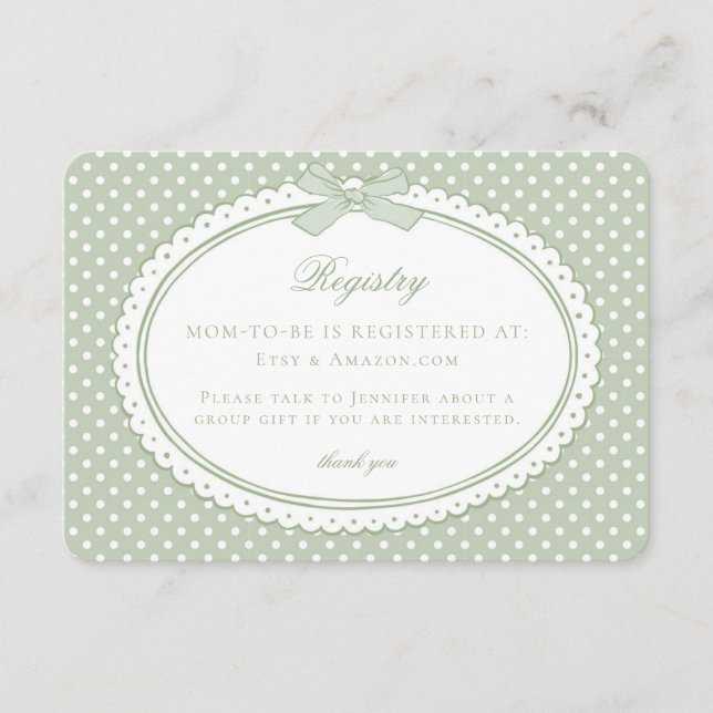 Tarjeta De Recepción Green Gingham Coquette Bow Baby Registry (Anverso)