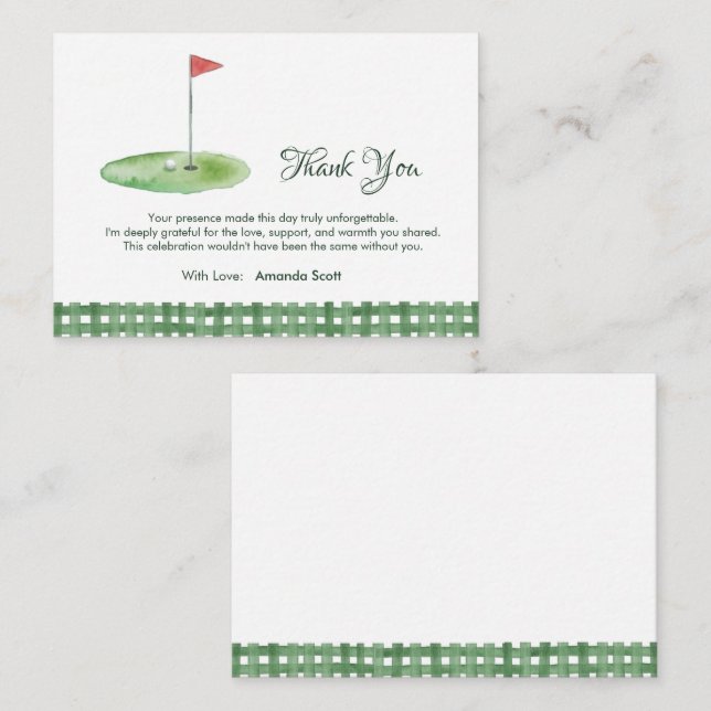 Tarjeta De Recepción Green Gingham Golf Baby Shower Thank You (Anverso / Reverso)