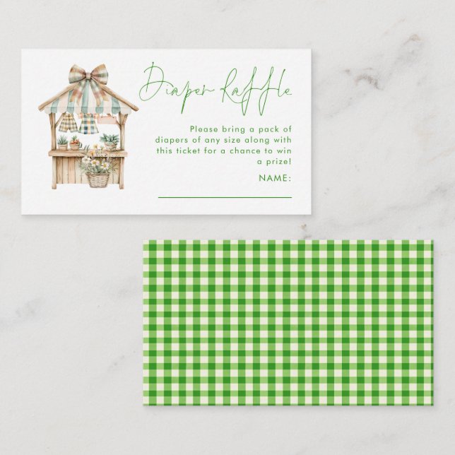Tarjeta De Recepción Green Gingham Market Diaper Raffle Baby Shower (Anverso / Reverso)
