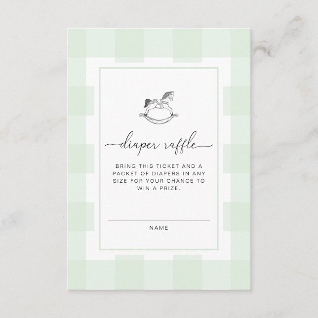 Tarjeta De Recepción Green Gingham Rocse Horse Diaper Raffle Ticket (Anverso)