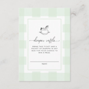 Tarjeta De Recepción Green Gingham Rocse Horse Diaper Raffle Ticket