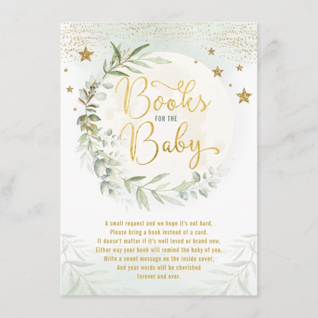 Tarjeta De Recepción Green Gold Moon Twinkle Star Books para el bebé (Anverso)