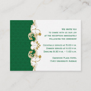 Tarjeta De Recepción Green, Gold, White Scroll