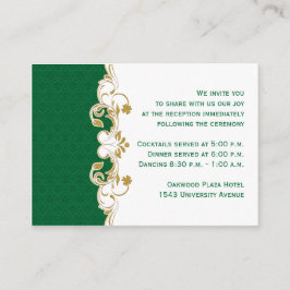 Tarjeta De Recepción Green, Gold, White Scroll