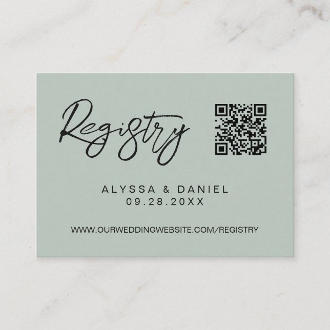 Tarjeta De Recepción Green Modern QR code wedding registry custom (Anverso)