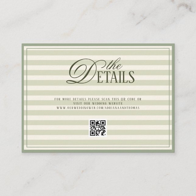 Tarjeta De Recepción Green Old Money Wedding QR code Details (Anverso)