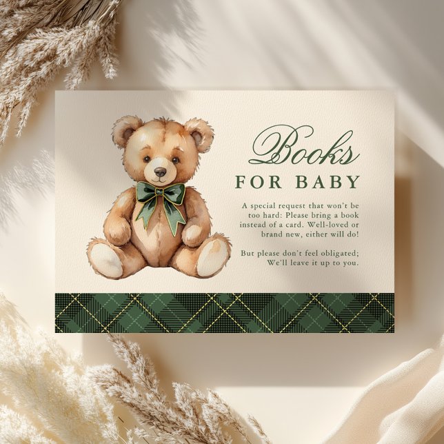 Tarjeta De Recepción Green Plaid Bear Baby Shower Books For Baby (Subido por el creador)