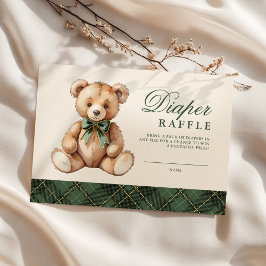 Tarjeta De Recepción Green Plaid Bear Baby Shower Diaper Raffle